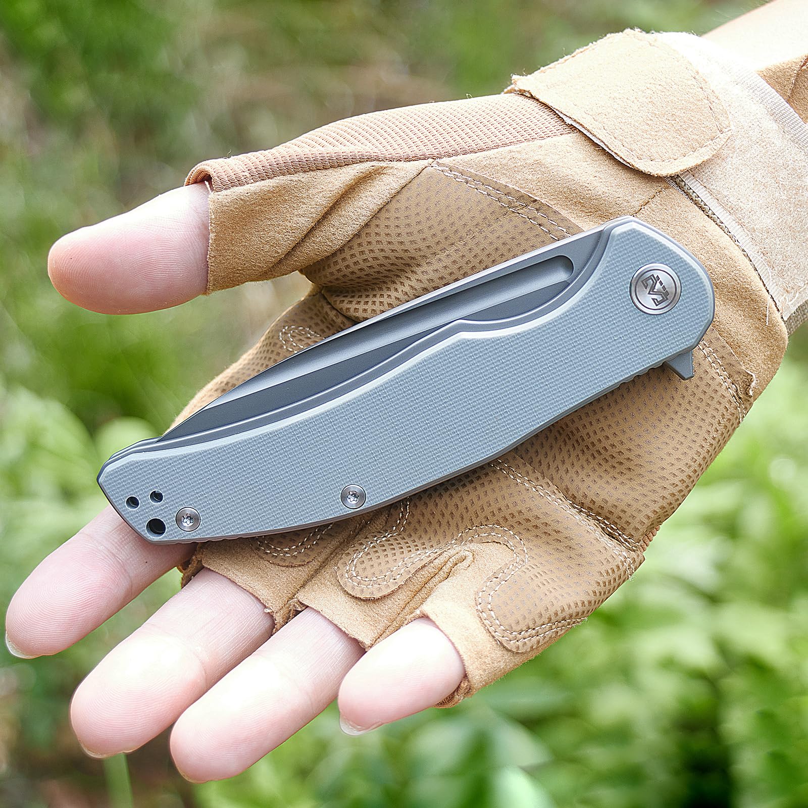 Miguron Knives M Velona Flipper Folding Knife 4.03" Dark Grey PVD 14c28n Blade Grey G10 Handle With Titanium Pocket Clip Camping Hiking Pocket Knife MGR-8003DGII