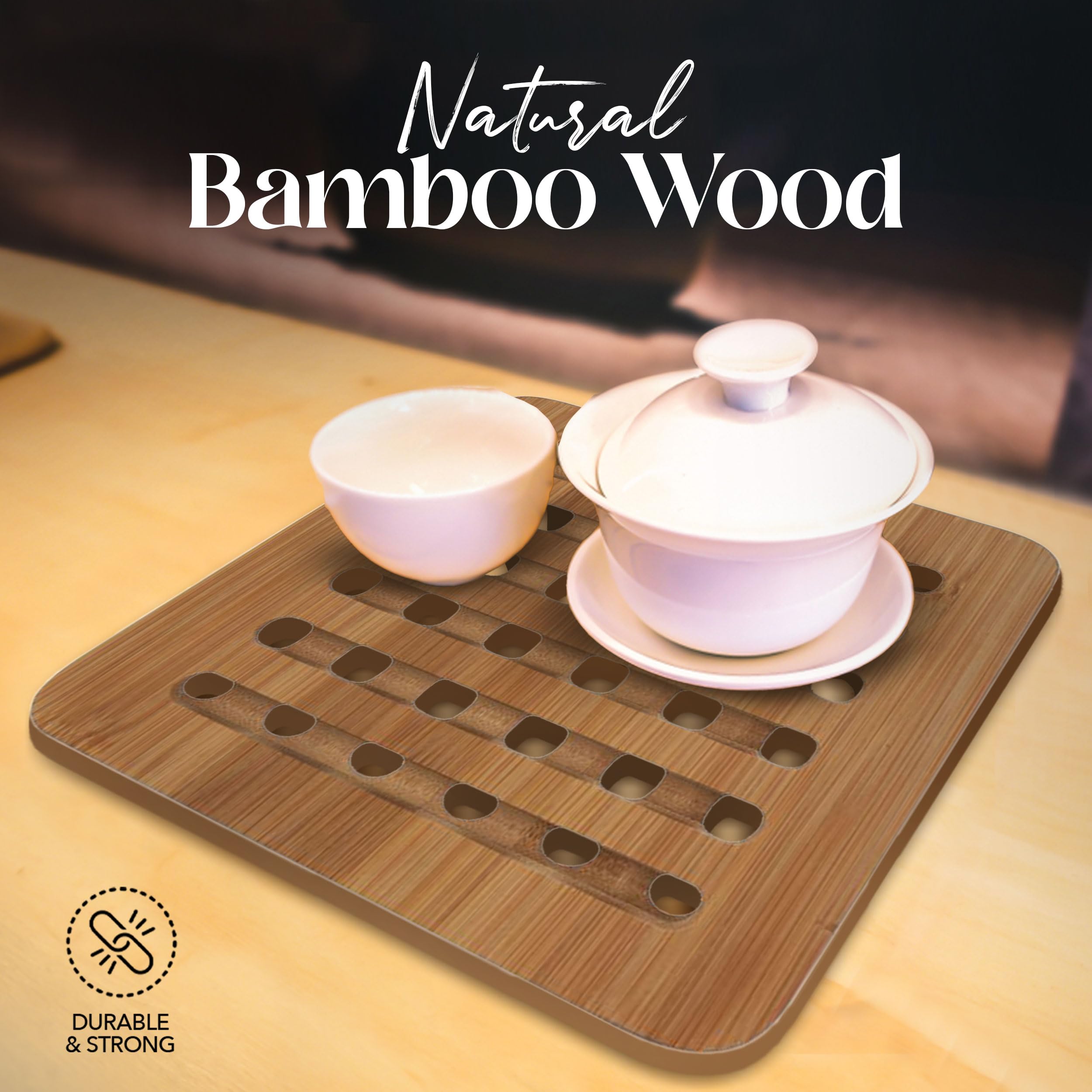 Alpine Cuisine Bamboo Trivet 2pc Set Round & Square 15cm - Hot Plate Trivet for Kitchen, Heat-Resistant Trivet Mats for Home Kitchen, Coffee Table, Living Room, Bar, Hot Dishes, Pot, Bowl, & Teapot