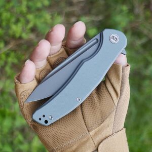 Miguron Knives M Velona Flipper Folding Knife 4.03" Dark Grey PVD 14c28n Blade Grey G10 Handle With Titanium Pocket Clip Camping Hiking Pocket Knife MGR-8003DGII