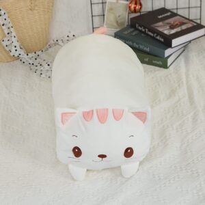 TemBe 23.6 inch Cute Large Cat Plush Stuffed Animal Pillow, Very Soft Squish Mellow Hugging Toy Gifts for Bedding, Kids Sleeping Cute Pillow (White Cat)