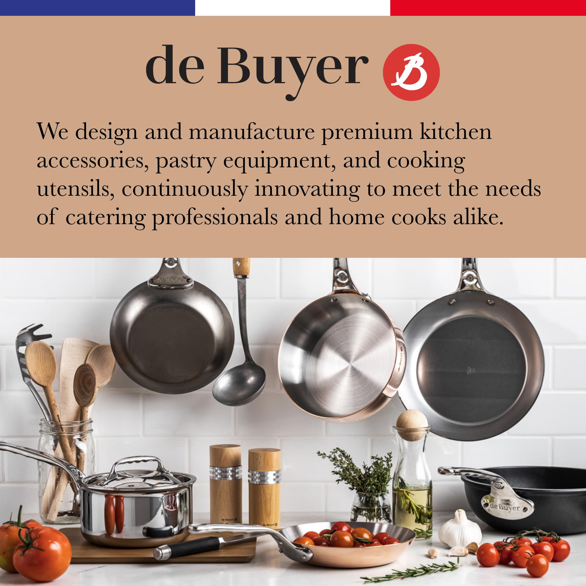 de Buyer - Blue Carbon Steel Fry Pan 2mm Thick - ACCESS - 8” Diameter, 5.5” Cooking Surface - Oven Safe - Naturally Nonstick - Non-Toxic Coating - Made in France