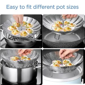 Yubng Vegetable Steamer Basket, 304 Stainless Steel Steamer for Cooking, Expendable Food Steamer to Fit Various Size Pot (5.7" to 9" + 7.3" Kitchen Tong)