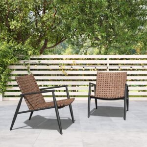 Grand patio Chairs Set of 2 Leather- Look Wicker Outdoor Chairs with Powder Coated Aluminum Frame Outdoor Bistro Set for Garden Backyard Balcony Brown