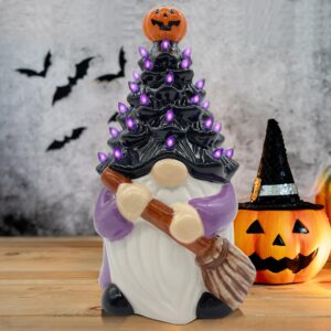 Ceramic Gnome Halloween Decorations, Orange Gnome Ceramic Tree Lighted, Light up Pumpkin Gnome Table Decor, Halloween Decor Indoor, Halloween Centerpieces for Tables Gnome