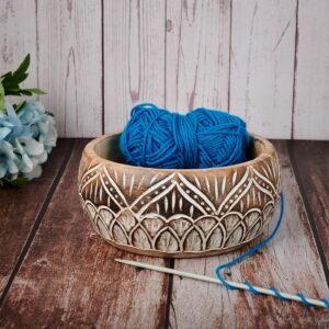 Eximious India Wooden Yarn Bowl Knitting Bowl Large Crochet Yarn Holder Handmade Crocheting Accessories and Supplies Organizer 7 x 3 YB2301