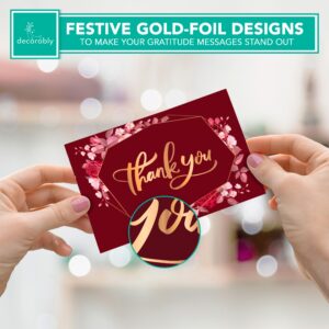 Decorably 24 Pack Gold Foiled Floral Assorted Thank You Cards with Envelopes & Stickers - 24 Designs Blank Inside Box of Thank You Cards Variety Pack, 6x4in Variety Thank You Cards with Envelopes