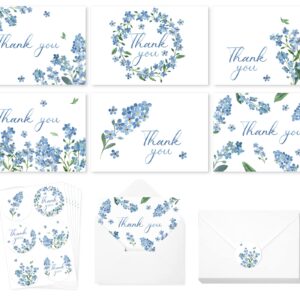 AnyDesign 36 Pack Blue Floral Thank You Cards Bulk Forget-Me-Not Myosotis Sylvatica Flower Greeting Cards with Envelope Sticker Thank You Note Cards for Wedding Birthday Baby Shower Bridal Party