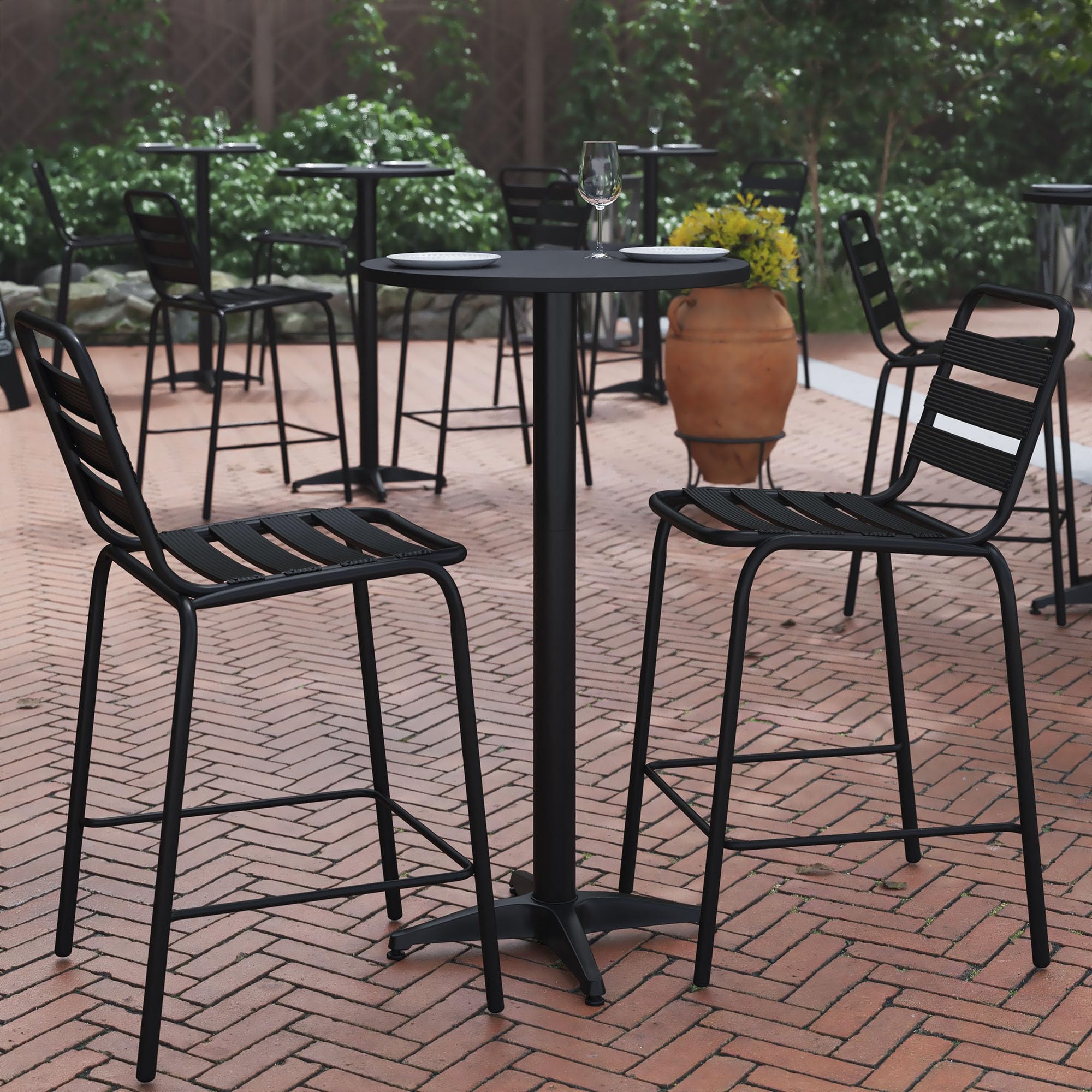 Flash Furniture Mellie 23.25" Round Aluminum Indoor-Outdoor Bar Height Table with Flip-Up Table, Black