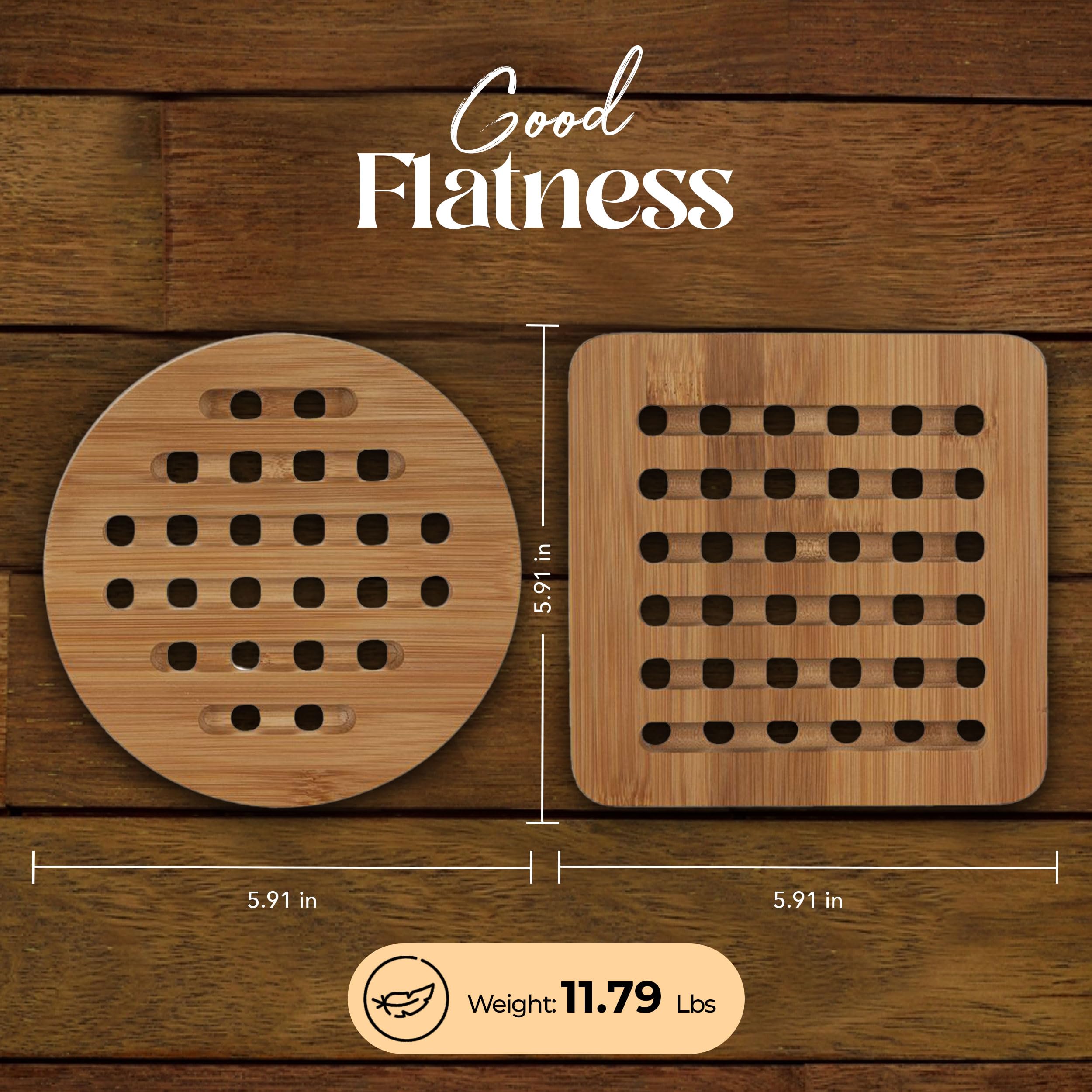 Alpine Cuisine Bamboo Trivet 2pc Set Round & Square 15cm - Hot Plate Trivet for Kitchen, Heat-Resistant Trivet Mats for Home Kitchen, Coffee Table, Living Room, Bar, Hot Dishes, Pot, Bowl, & Teapot