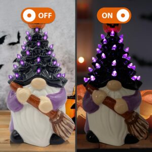 Ceramic Gnome Halloween Decorations, Orange Gnome Ceramic Tree Lighted, Light up Pumpkin Gnome Table Decor, Halloween Decor Indoor, Halloween Centerpieces for Tables Gnome