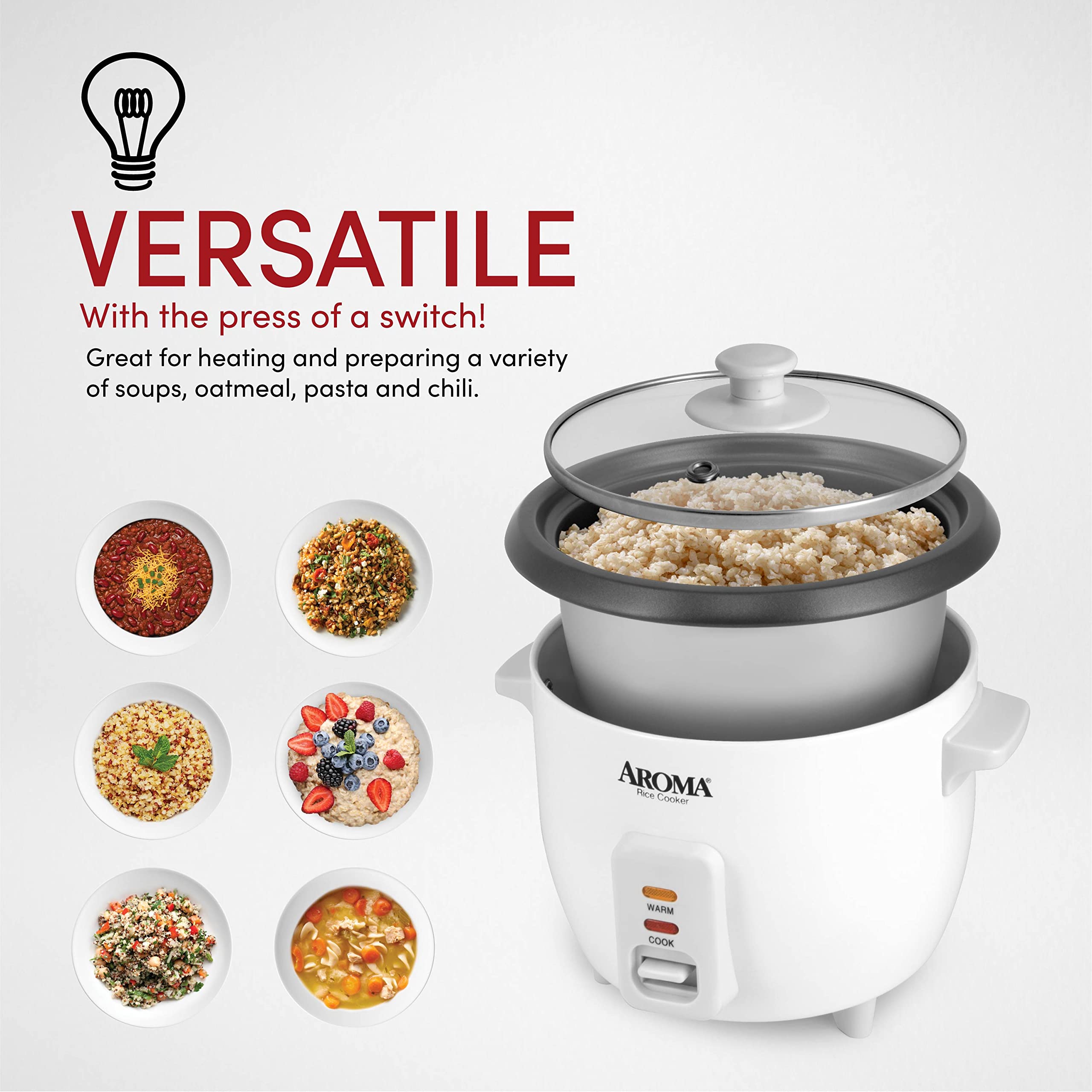 Aroma Housewares ARC-994SB Rice & Grain Cooker Slow Cook, Steam, Oatmeal, Risotto, 8-cup cooked/4-cup uncooked/2Qt, Stainless Steel & Aroma 6-cup 1.5 Qt. One Touch Rice Cooker, White, 1.5 Qt.