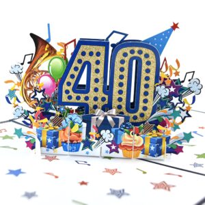 teabug cards happy birthday pop up 3d greeting card with numbers (40th blue)