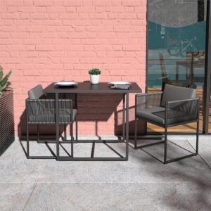 COSCO CoscoProducts Modern Nesting Outdoor Bistro Resin Weave and Fabric Cushions, 3-Piece Set, Dark Gray