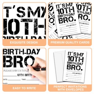 YQV It's My 10th Birthday Bro Invitations Cards, 4"x 6" Birthday Party Invites with Envelopes for Party Decorations Supplies(20 Pieces) -D23