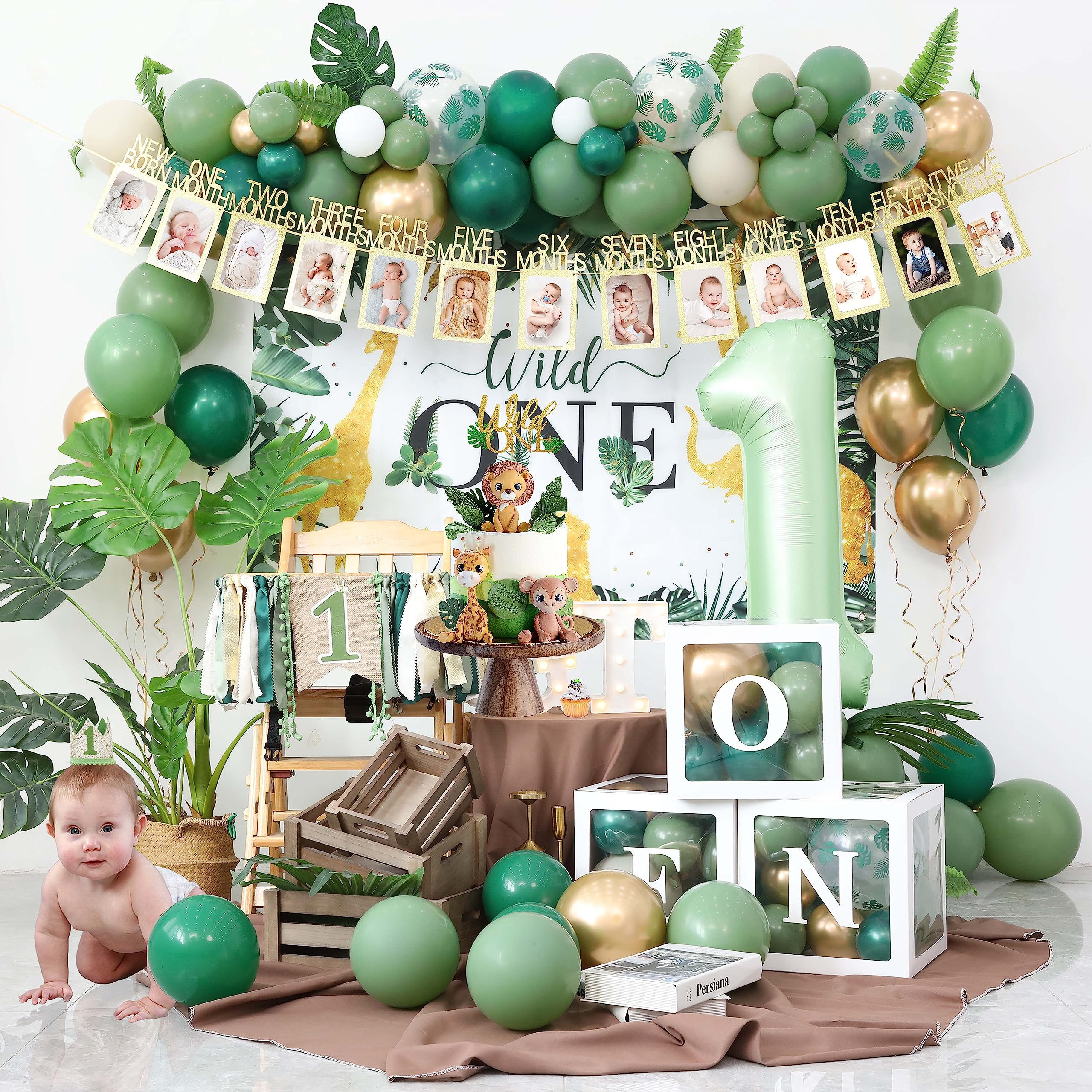 Wild One Birthday Decorations For Boys Jungle Theme Baby Shower Safari 1st Party Supplies Palm Leaf Balloon Garland Kit