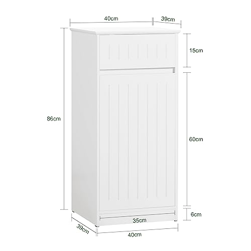 SoBuy Laundry Hamper Cabinet with Basket and 1 Drawer, Tilt-Out Laundry Hamper, Bathroom Storage Cabinet Unit with Drawer, White BZR110-W