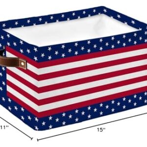 Storage Bins Large Storage Basket,Independence Day USA Flag Star Collapsible Storage Bins with Handle,Red White White Stripe Blue Storage Baskets Cube Organizer for Shelves Closet Nursery 1PC