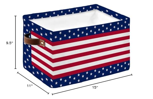 Storage Bins Large Storage Basket,Independence Day USA Flag Star Collapsible Storage Bins with Handle,Red White White Stripe Blue Storage Baskets Cube Organizer for Shelves Closet Nursery 1PC