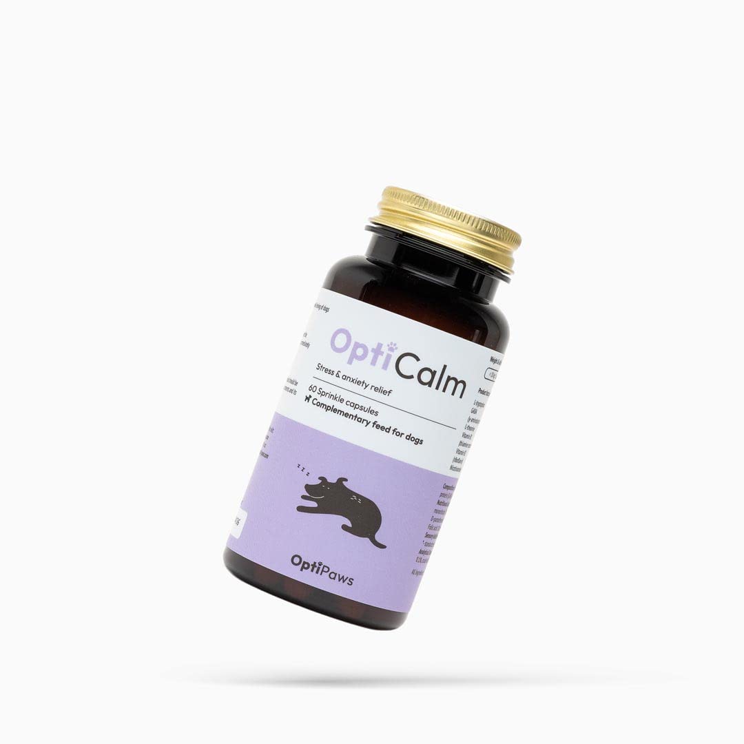 OptiCalm Dog Calming Supplement - GABA, L-Theanine & L-Tryptophan - Sprinkle Capsules for Relaxation & Anxiety Relief - Natural Calming Aid