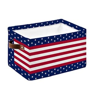 Storage Bins Large Storage Basket,Independence Day USA Flag Star Collapsible Storage Bins with Handle,Red White White Stripe Blue Storage Baskets Cube Organizer for Shelves Closet Nursery 1PC