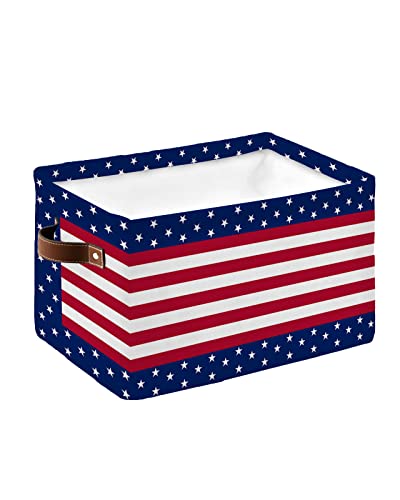 Storage Bins Large Storage Basket,Independence Day USA Flag Star Collapsible Storage Bins with Handle,Red White White Stripe Blue Storage Baskets Cube Organizer for Shelves Closet Nursery 1PC