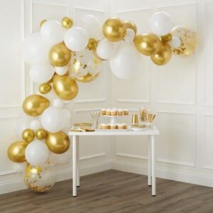 White and Gold Confetti Latex Balloons, 50 Pack 12 inch gold and white Party Balloons with Ribbons for Birthday Graduation Wedding Bridal Shower Party Decoration