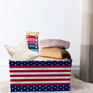 Storage Bins Large Storage Basket,Independence Day USA Flag Star Collapsible Storage Bins with Handle,Red White White Stripe Blue Storage Baskets Cube Organizer for Shelves Closet Nursery 1PC