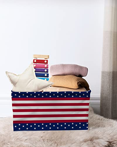 Storage Bins Large Storage Basket,Independence Day USA Flag Star Collapsible Storage Bins with Handle,Red White White Stripe Blue Storage Baskets Cube Organizer for Shelves Closet Nursery 1PC