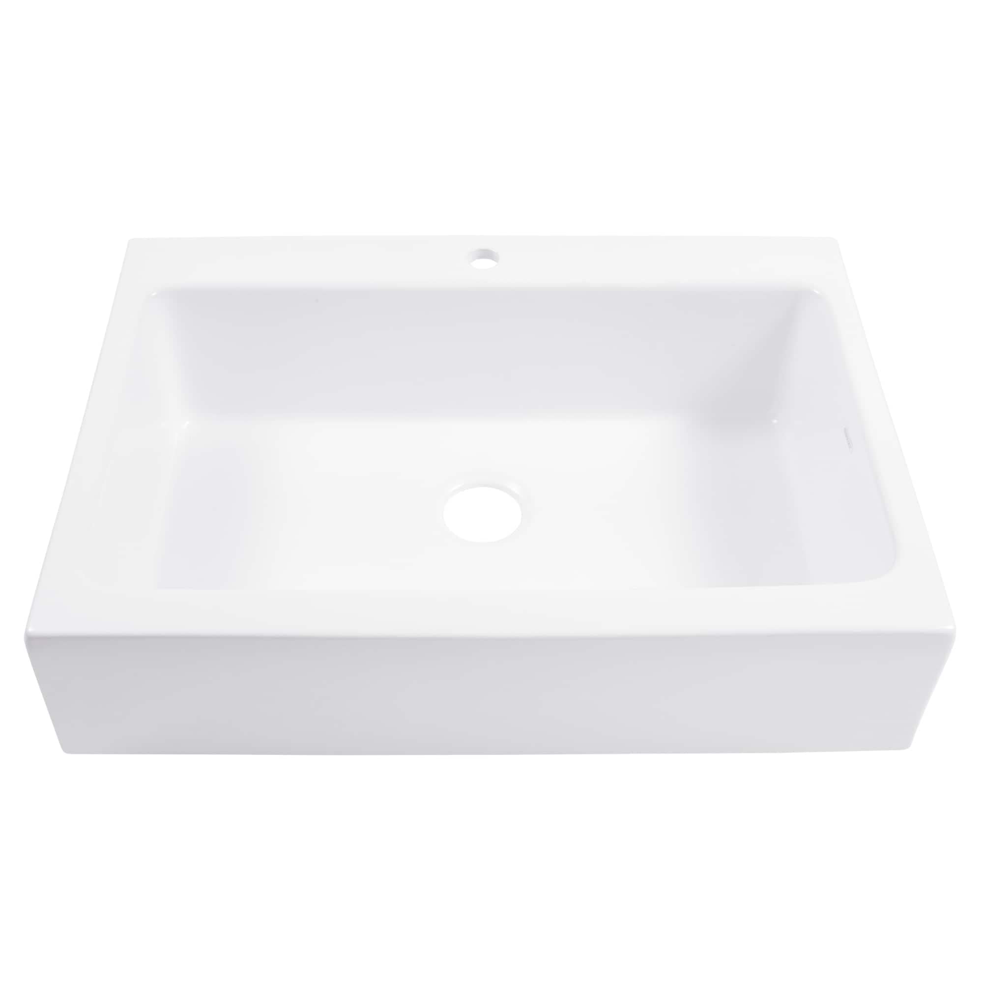 Crisp White 34" Single Bowl Quick-fit Drop-in Farmhouse Apron Kitchen Sink with 1 Hole and Drain Rectangle Glossy Scratch Resistant