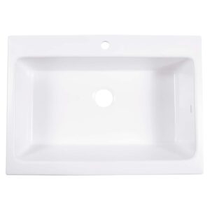 Crisp White 34" Single Bowl Quick-fit Drop-in Farmhouse Apron Kitchen Sink with 1 Hole and Drain Rectangle Glossy Scratch Resistant