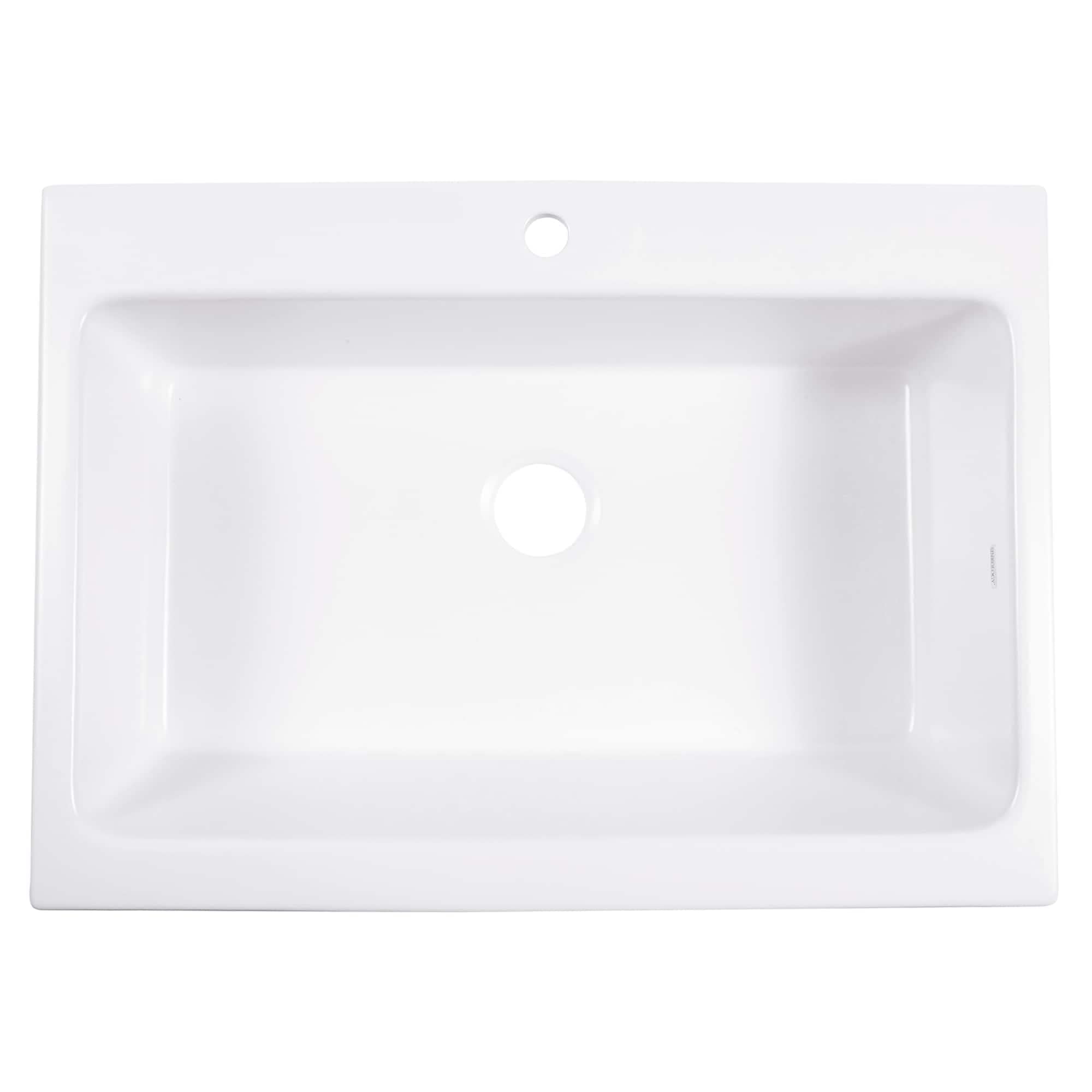 Crisp White 34" Single Bowl Quick-fit Drop-in Farmhouse Apron Kitchen Sink with 1 Hole and Drain Rectangle Glossy Scratch Resistant