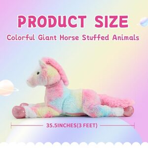 MaoGoLan Giant Horse Plush Stuffed Animal, 35.5 inch Colorful Paint Large Stuffed Animal Big Horse Pony Plush Pillow Gift for Kids and Adults Valentines, Christmas, Birthday