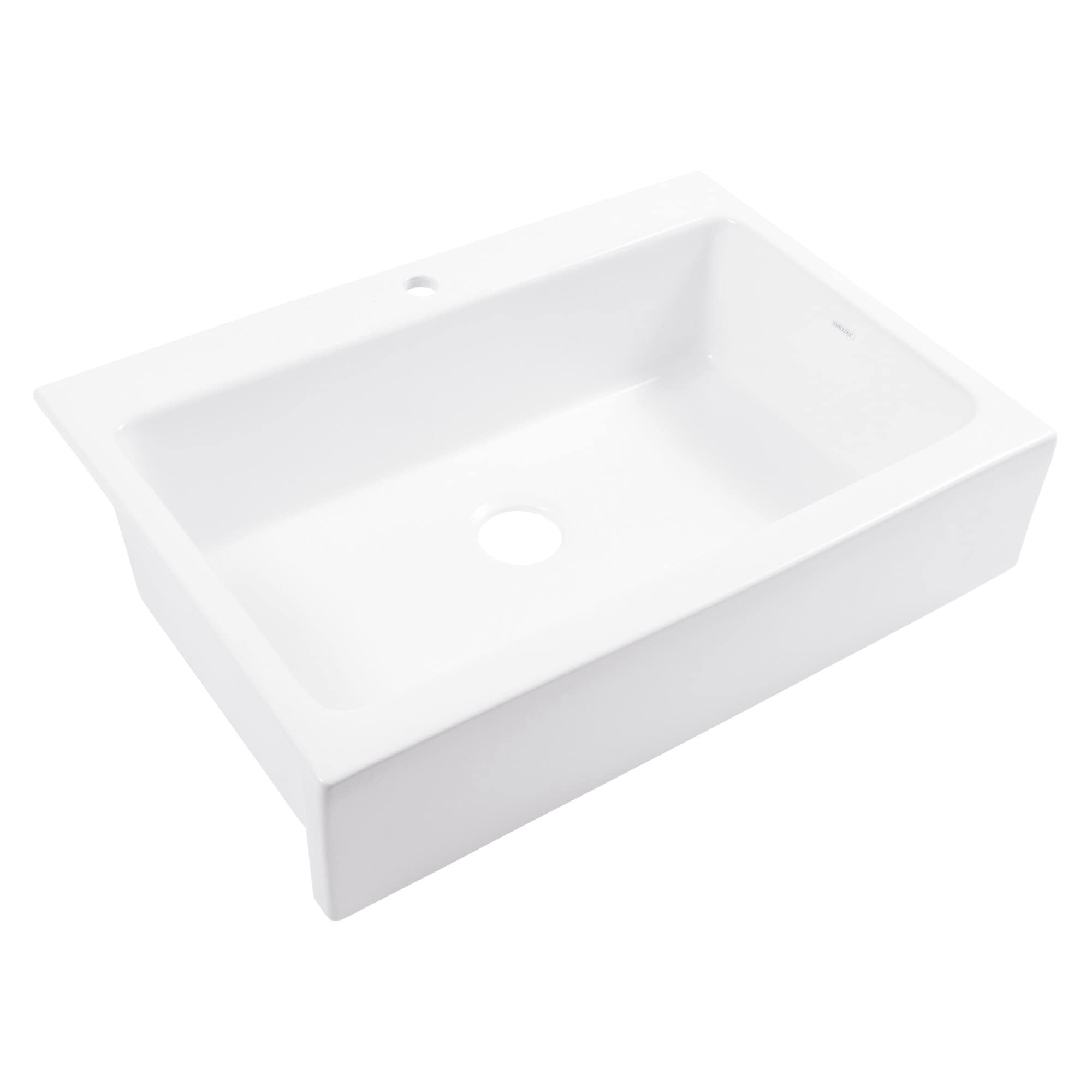 Crisp White 34" Single Bowl Quick-fit Drop-in Farmhouse Apron Kitchen Sink with 1 Hole and Drain Rectangle Glossy Scratch Resistant