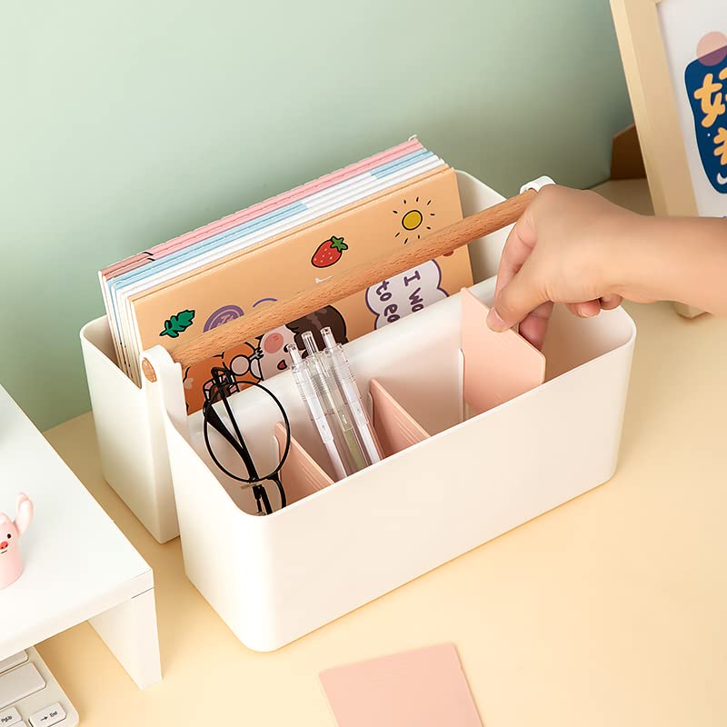 Vidifor 3 pcs Large Portable Craft Caddy with Handle, Cleaning Tote, DIY Divided Basket for Art Colored Pencils Pen Makeup (Pink/Blue/Yellow Dividers)