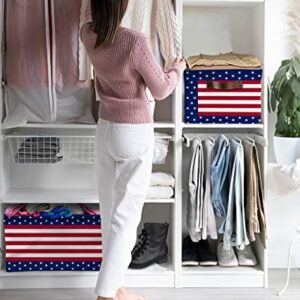 Storage Bins Large Storage Basket,Independence Day USA Flag Star Collapsible Storage Bins with Handle,Red White White Stripe Blue Storage Baskets Cube Organizer for Shelves Closet Nursery 1PC