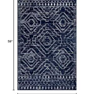 Wonnitar Moroccan Washable Rug 3x5, Blue Non-Slip Entryway Area Rug, Soft Farmhouse Bedroom Throw Mat, Geometric Low Pile Scandinavian Accent Carpet for Entry Kitchen Basement (Blue,3'x5')