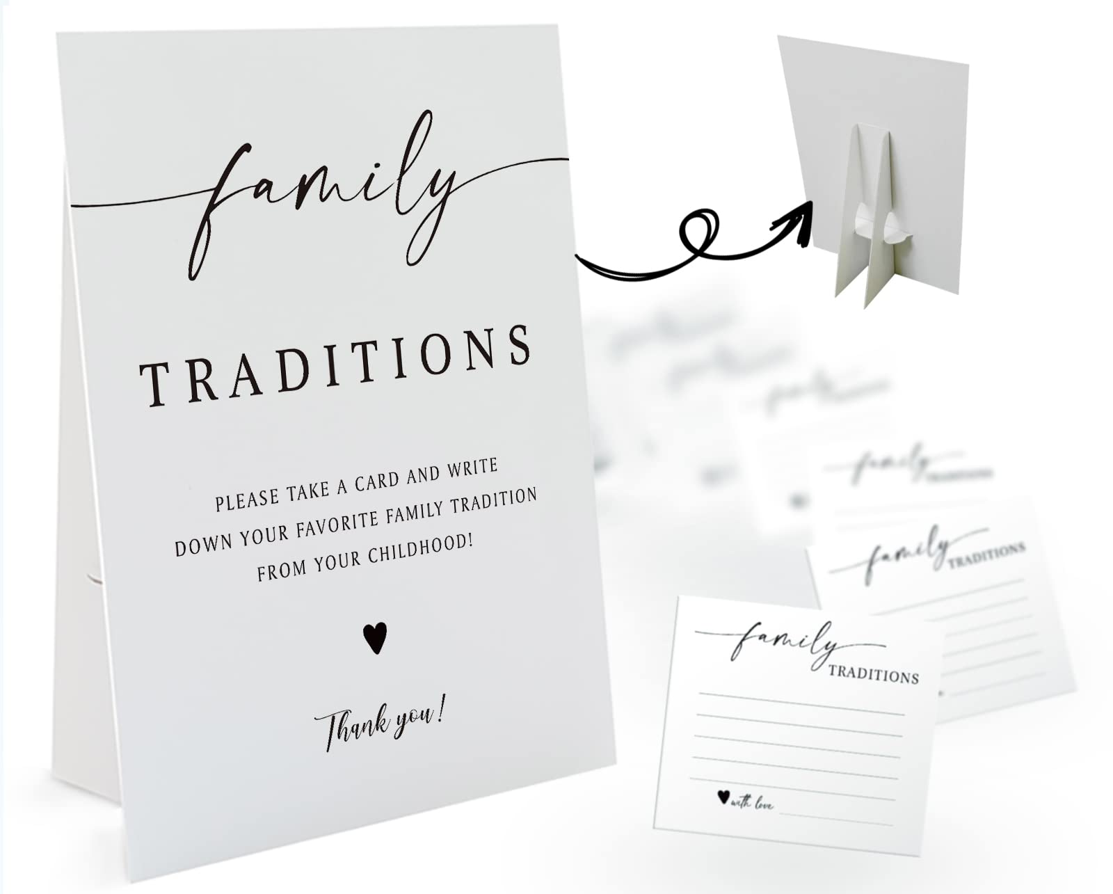 Minimalism Theme Favorite Family Traditions Baby Shower Games Set(1 Sign and 20 Cards), Games for Baby Shower, Wedding Shower, Bridal Shower, Game Night, Gender Reveal Party, Family Day Decorations 08