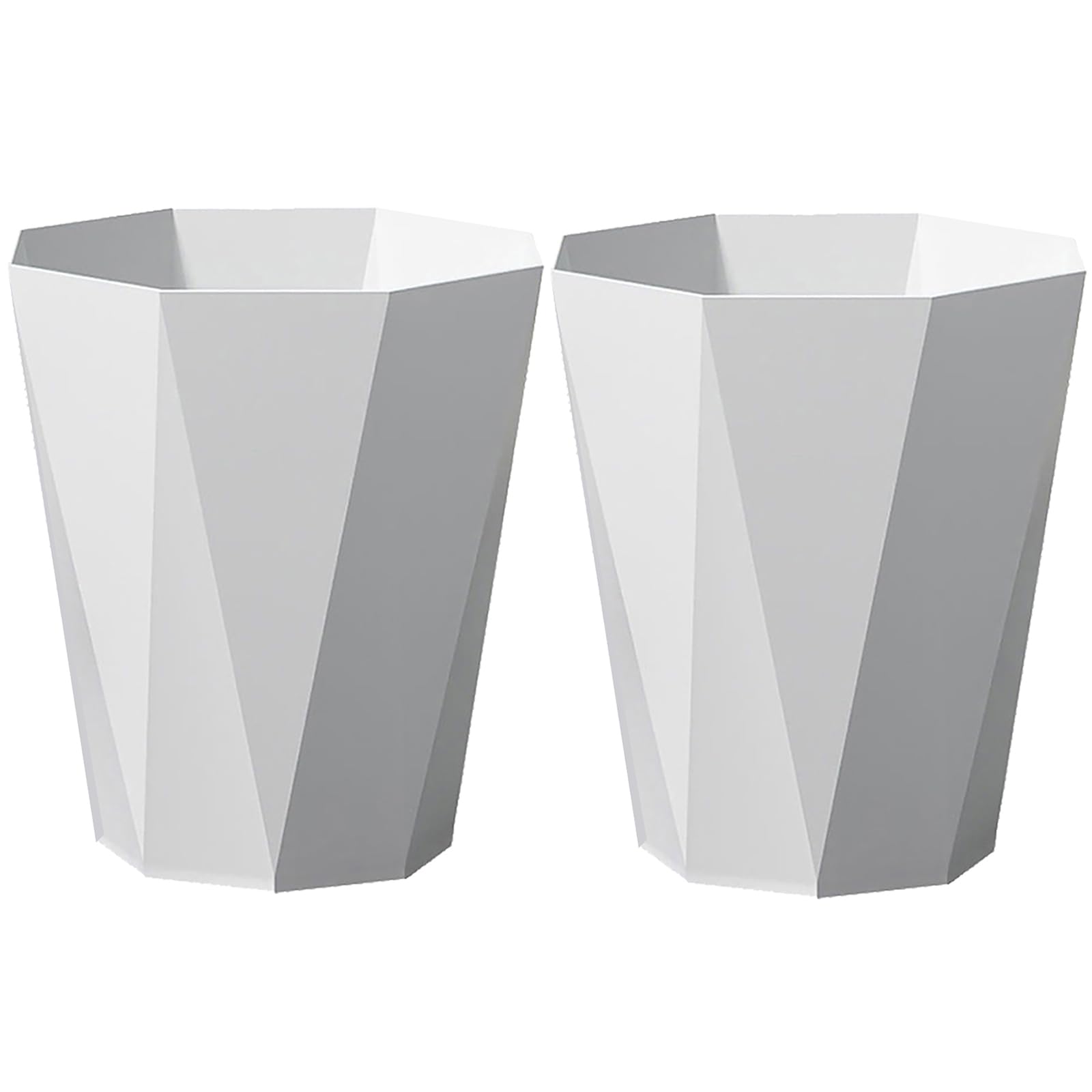 WEECRON Bathroom Trash Can Small Waste Basket Plastic Diamond Shape 1.8 Gallon (2 Pack, White)