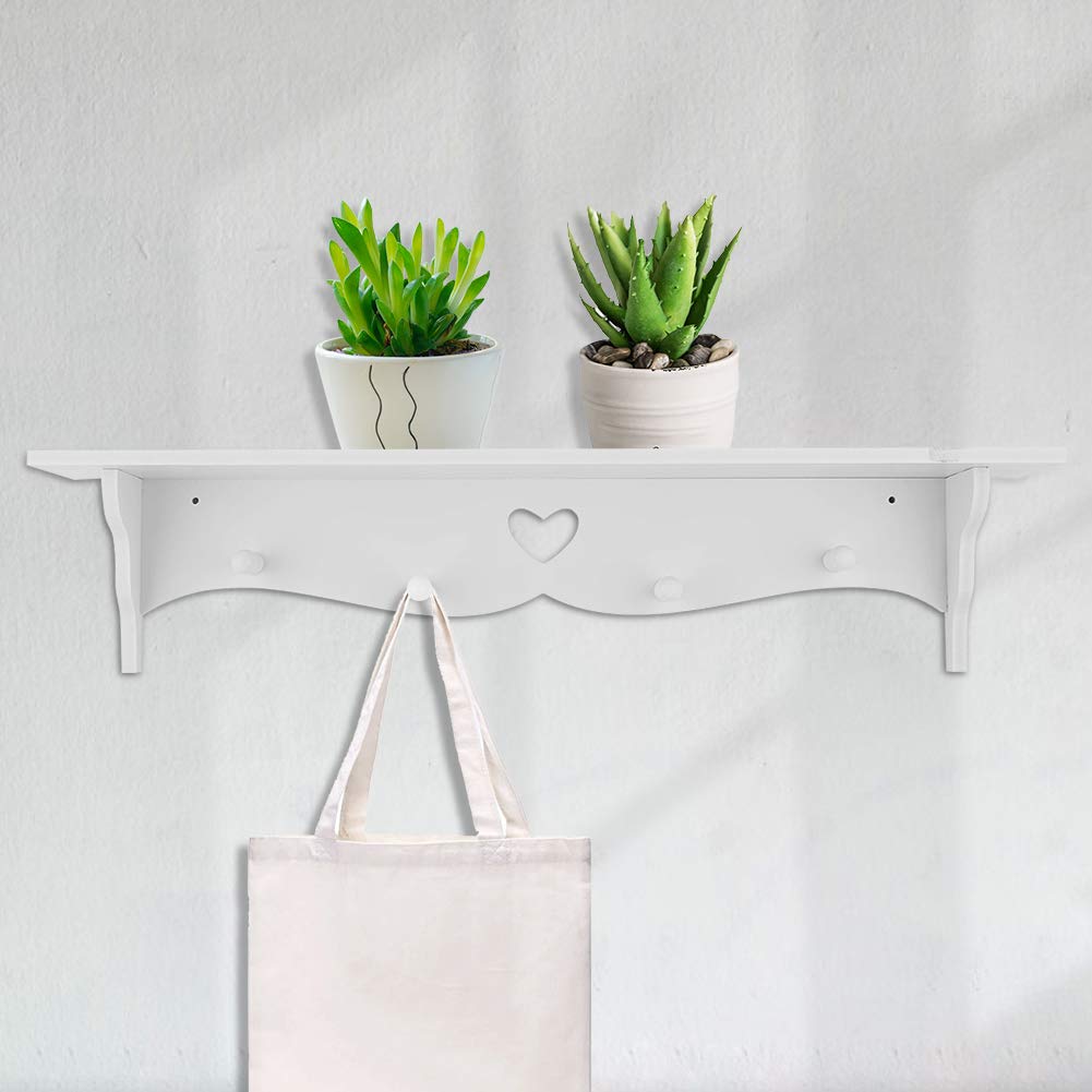 Floating Shelf, White Carved Wall Hanging Hollow Wall Shelf Wall Decoration Coat Rack Hook Wall Mounted Shelf