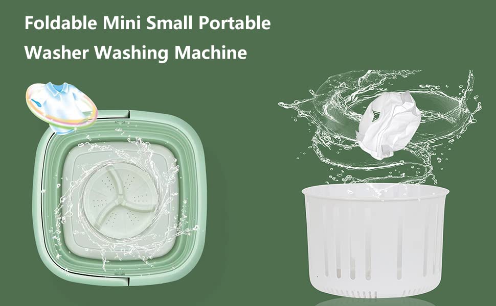 Portable Washing Machine, Folding Mini Washing Machine with Drain Basket, Portable Washer with Blue Light & Ultrasonic Washing for Apartment, Laundry, Camping, RV, Travel, Underwear