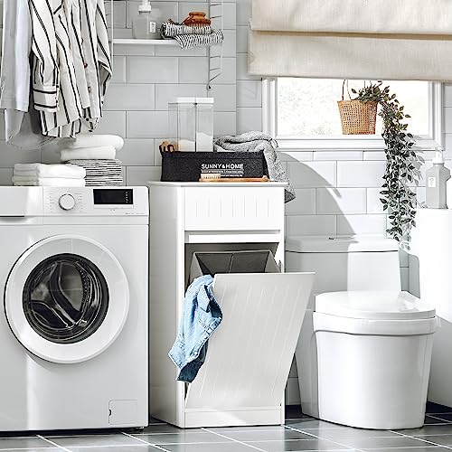 SoBuy Laundry Hamper Cabinet with Basket and 1 Drawer, Tilt-Out Laundry Hamper, Bathroom Storage Cabinet Unit with Drawer, White BZR110-W