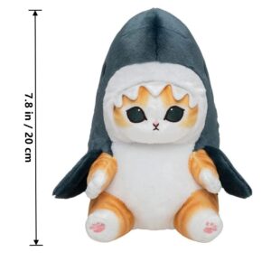 TQJOUJOU Cute Shark Cat Plush Toy, 8'' Cat Face Shark Stuffed Animal Plushies Doll, Kawaii Soft Stuffed Cat Shark Pillow for Boys and Girls Birthday Gift (Blue)