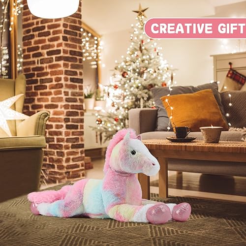 MaoGoLan Giant Horse Plush Stuffed Animal, 35.5 inch Colorful Paint Large Stuffed Animal Big Horse Pony Plush Pillow Gift for Kids and Adults Valentines, Christmas, Birthday