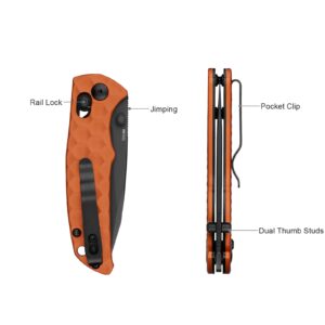 OKNIFE Rubato 3 Pocket Knife with 154CM Stainless Blade, Folding Knife for Camping, Hiking, Indoor and Outdoor Activities (Orange)