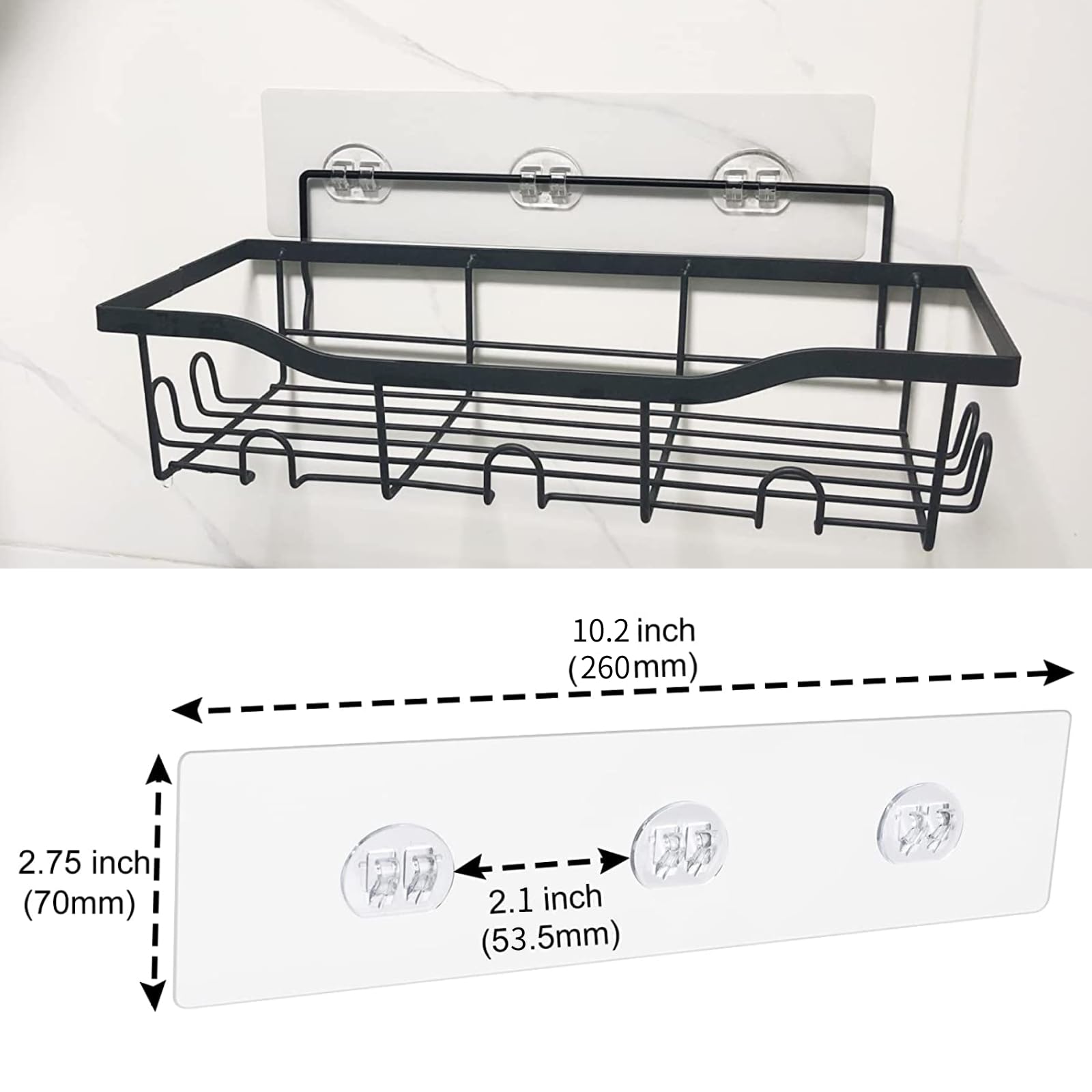 Wmoisnuos 2PC Shower Caddy Adhesive Replacement, Strong Sticker Hooks for Shower Caddy Bathroom Rack Shelf Soap Dish Basket Wall Hanging, No Drilling Bath Kitchen Organizer Accessories