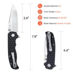 Monikala Pocket Knives & Folding Knives, 3.4" G10 Pocket Knife Set, Liner Lock Pocket Knife, 14C28N Blade, Superior Pocket Knife for Women Man, Folding Pocket Knife for Chritmas Gift