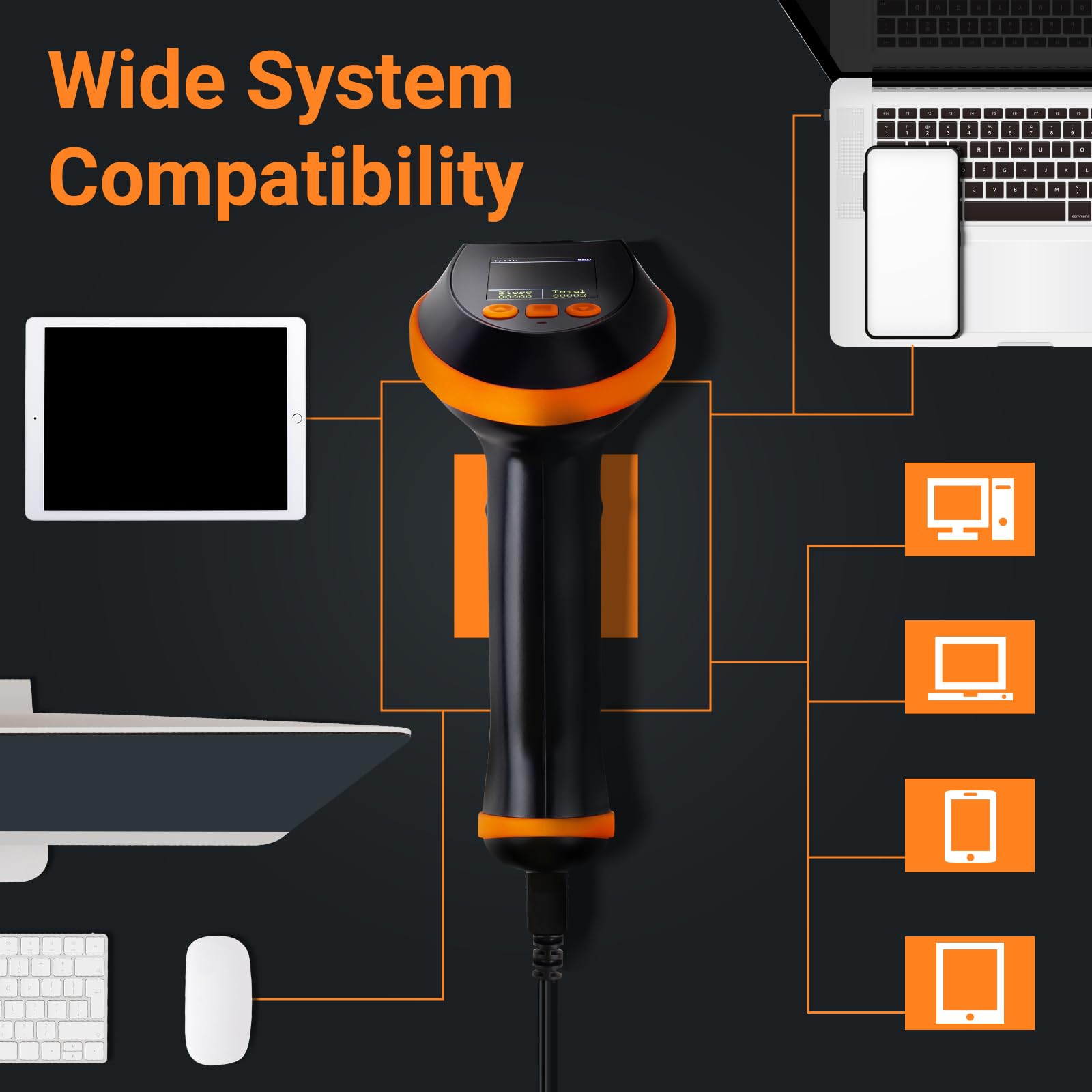 Tera Barcode Scanner Wireless with Screen: Pro Version 1D 2D QR with Setting Keypad Charging Cradle Works with Bluetooth 2.4G Wireless USB Wired Handheld Bar Code Reader HW0009