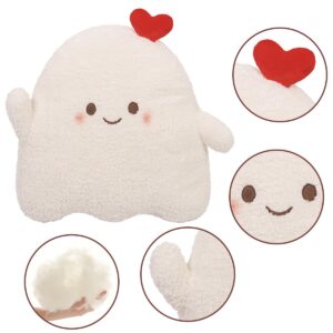 ARELUX Cute Ghost Plush Pillow,Soft White Heart Ghost Stuffed Animals Snowman Plushies Kawaii Doll Toy Funny Room Decor Gift for Girls Boys Birthday,Halloween,Christmas