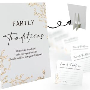 Golden Theme Favorite Family Traditions Baby Shower Games Set(1 Sign and 20 Cards), Games for Baby Shower, Wedding Shower, Bridal Shower, Game Night, Gender Reveal Party, Family Day Decorations 20