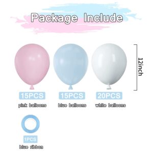 Pink and Blue Latex Balloons, 50 Pack 12 inch Pink Blue White Party Balloons with 33ft Ribbon for Gender Reveal Baby Shower Birthday Bridal Shower Wedding Party Decorations Supplies